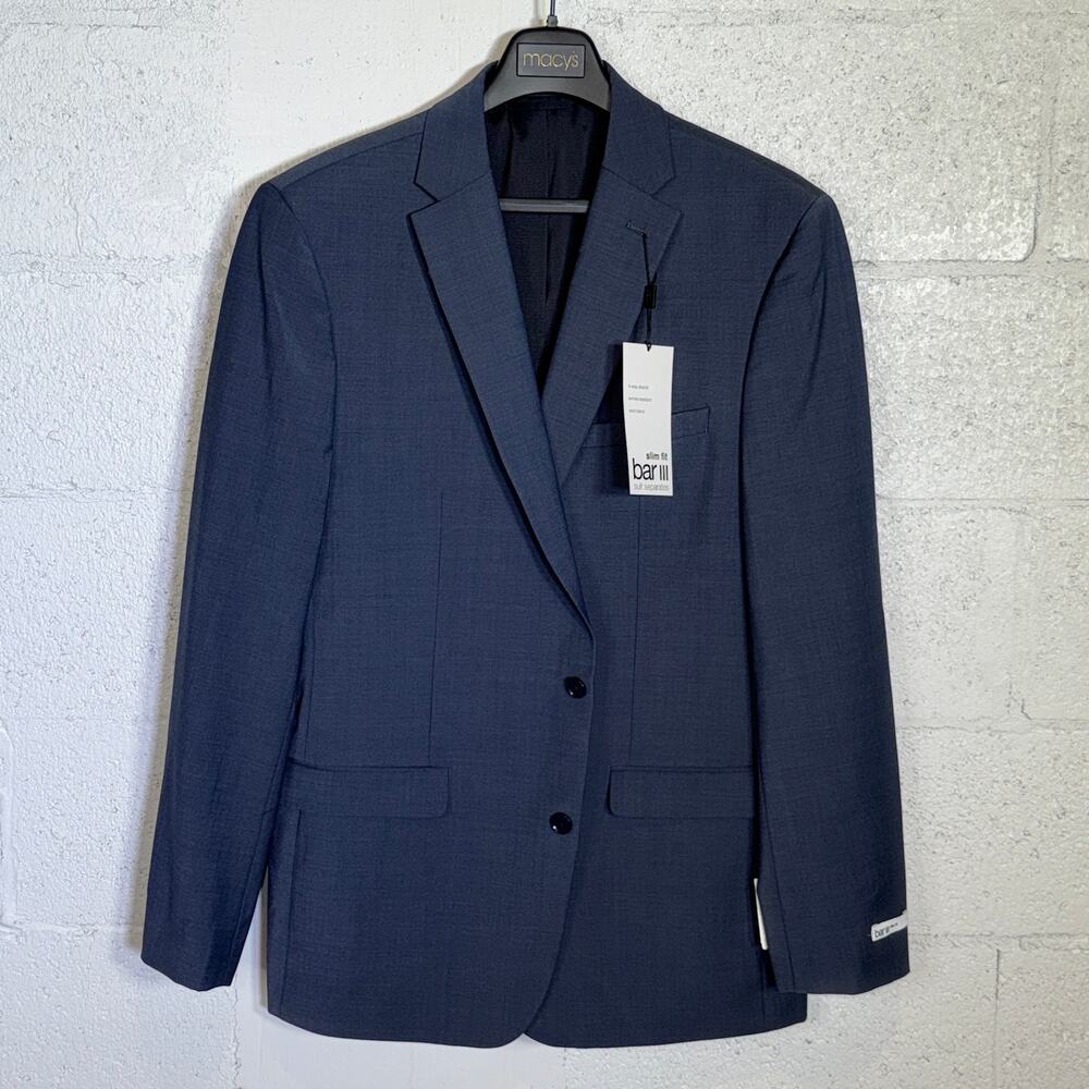 Bar III Men's Slim-Fit Wool-Blend Solid Suit Jacket, blue 44L $425